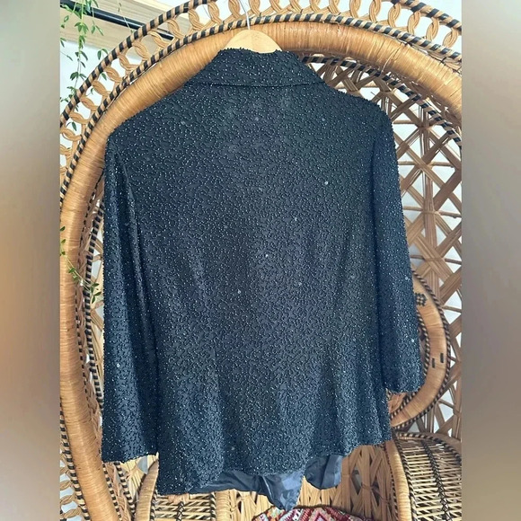 Vintage Evening Cocktail Hand Beaded Black Womens Wrap Blouse Top. Size Medium. - Picture 4 of 12
